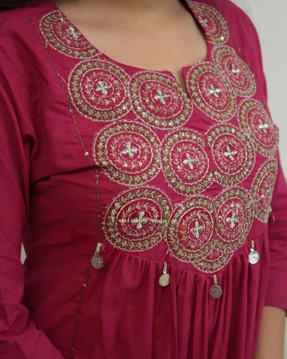 Beautiful A Line Rajwadi Work Kurti Set in Magenta