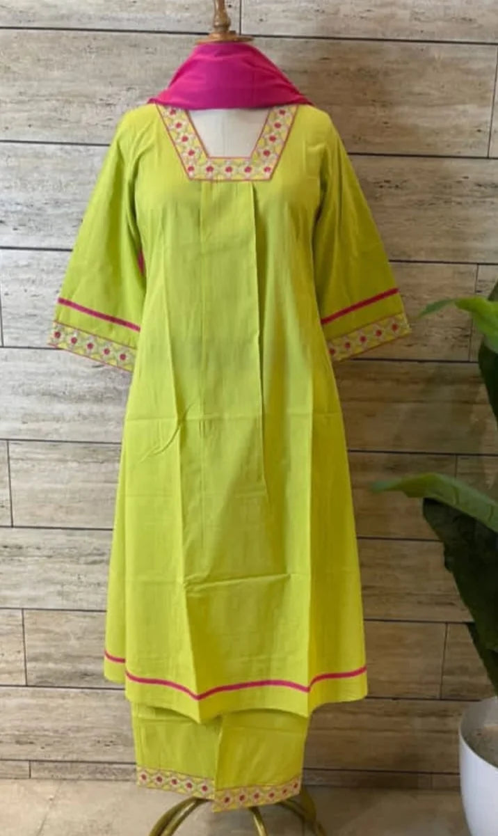 Beautiful Lime Green A-Line Kurta Set