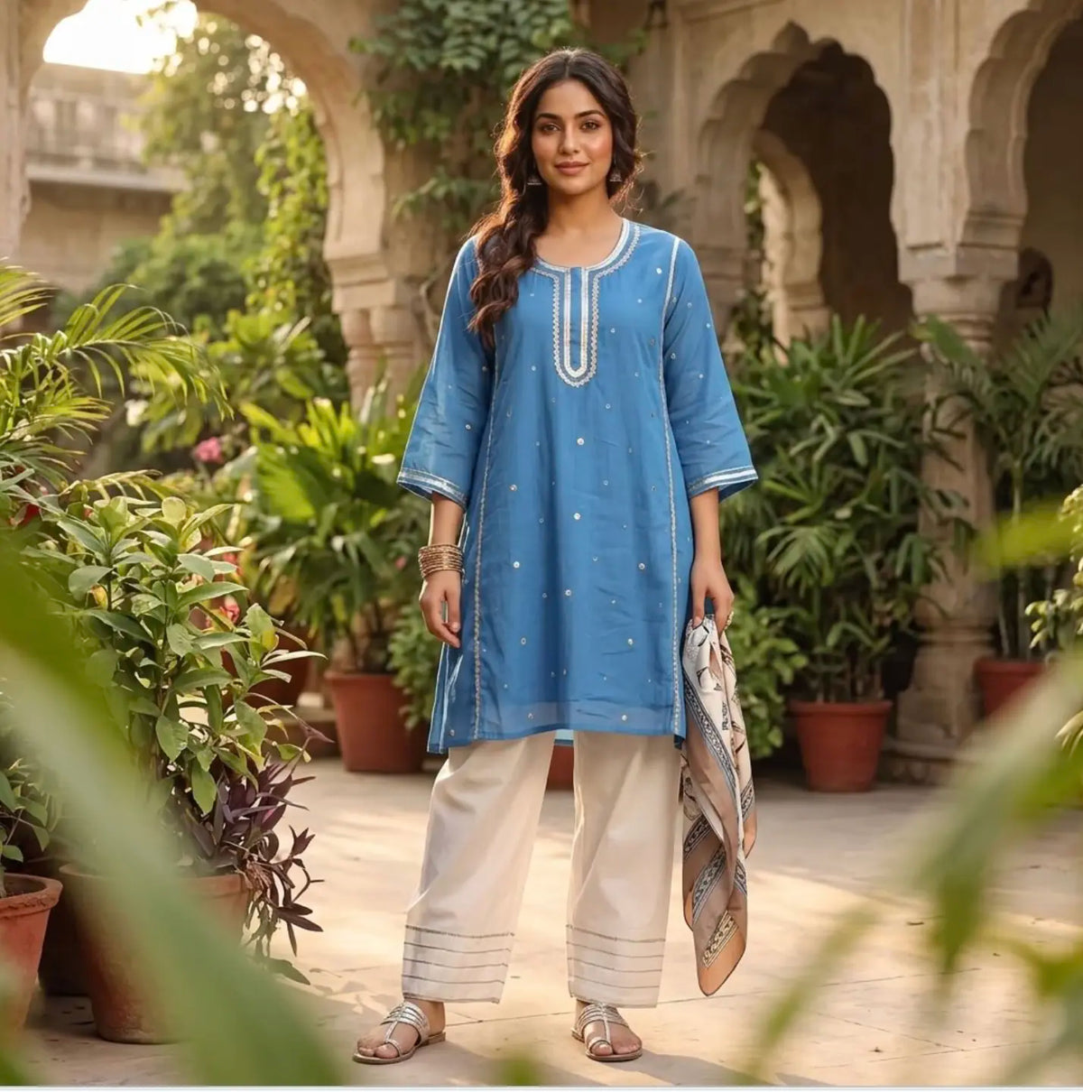 Beautiful Mirror Work A-Line Coord Set In Mul Cotton