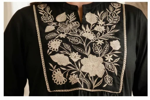 Elegant Cotton A line Embroidery Co-ord Set in Black