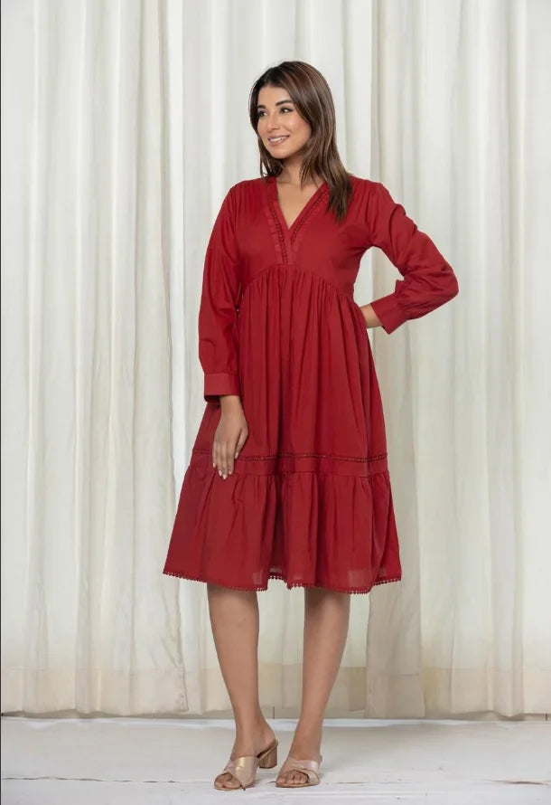 Elegant Pure Cotton Midi Length Dress