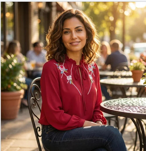 Elegant Long Sleeved Top with floral embroidery