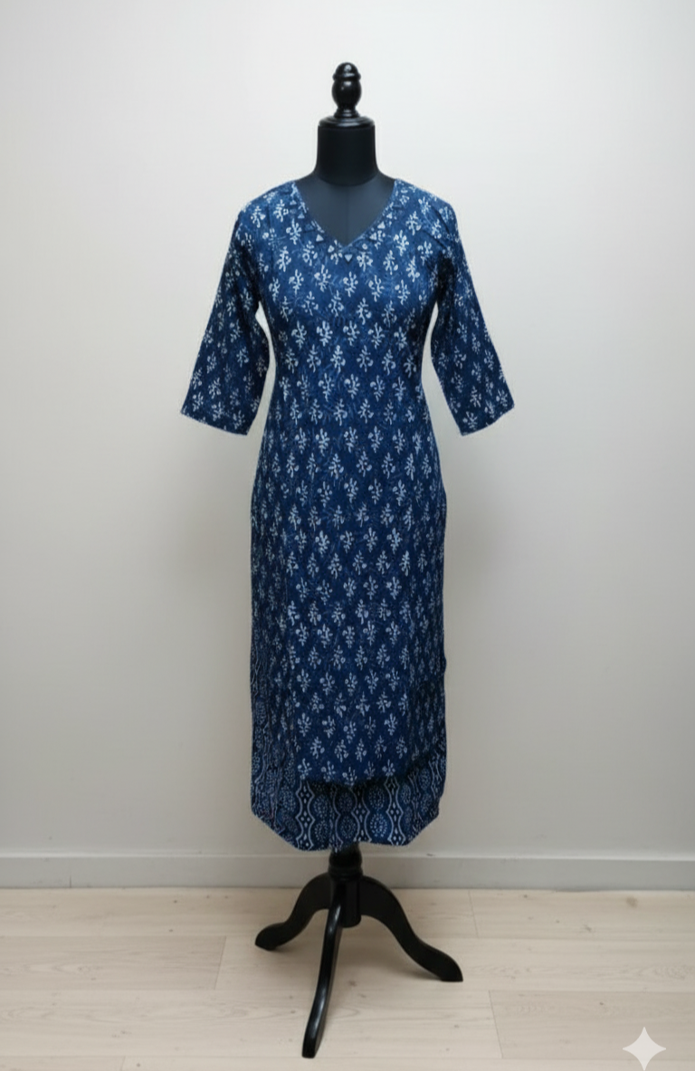 Beautiful Navy Blue Hand Block Print Kurta Set