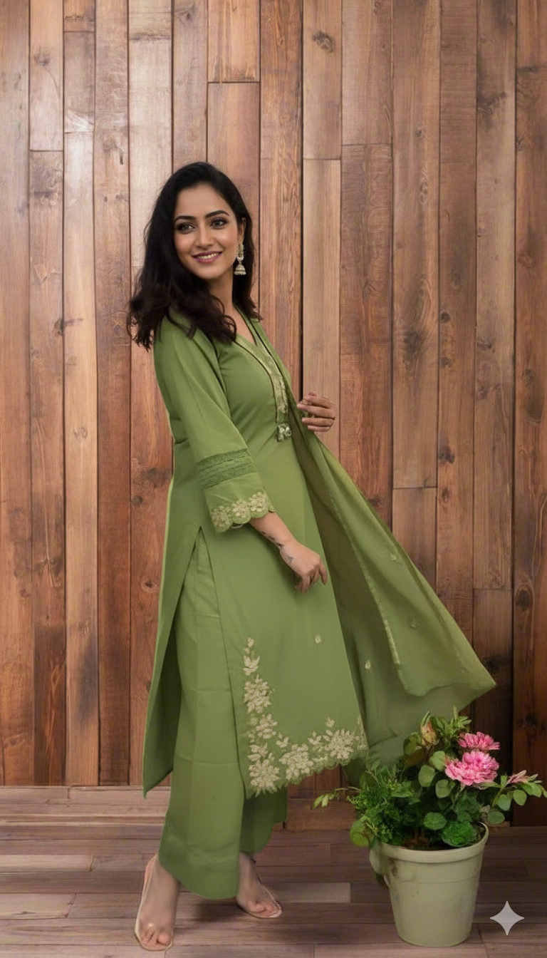 Elegant Floral Cutwork Embroidered Kurta Pants Set