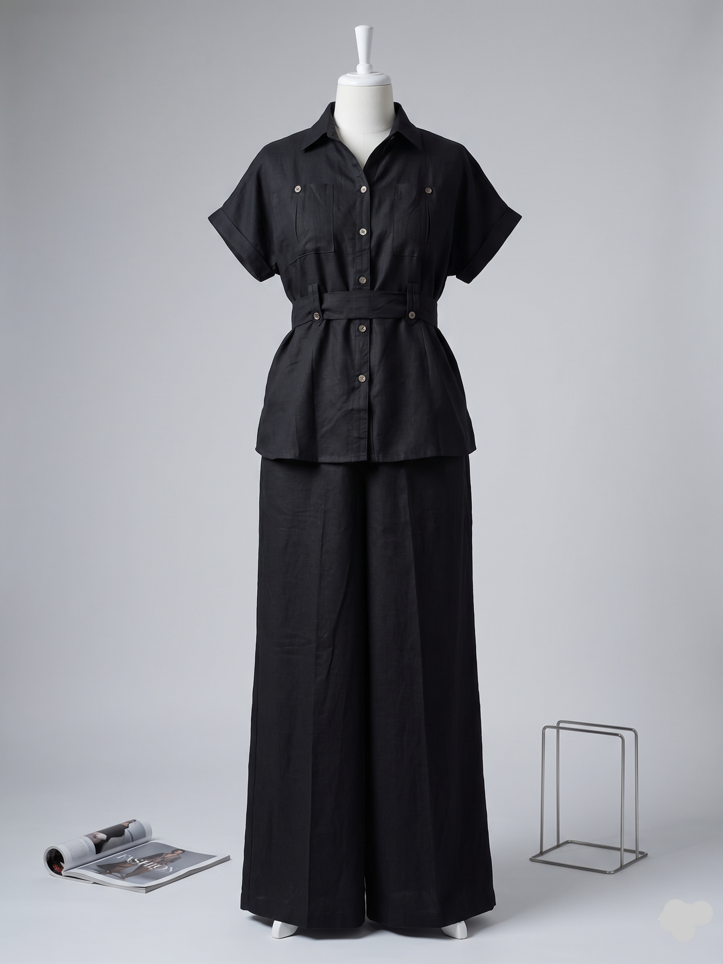 Trendy Black Co-ord Set In Blended Linen