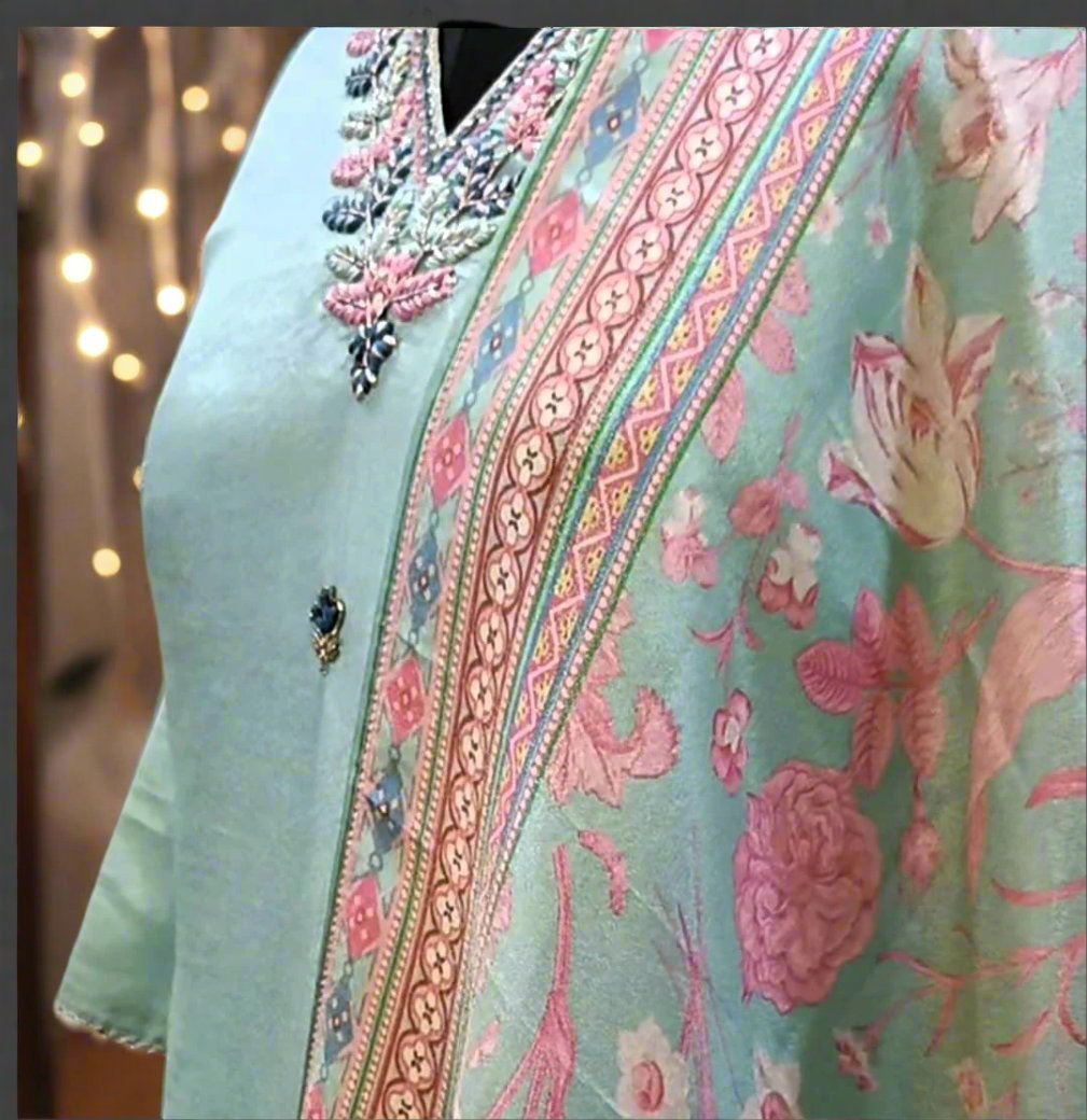 Sea Green Party Wear Simar Suit With Digital Print Dupatta