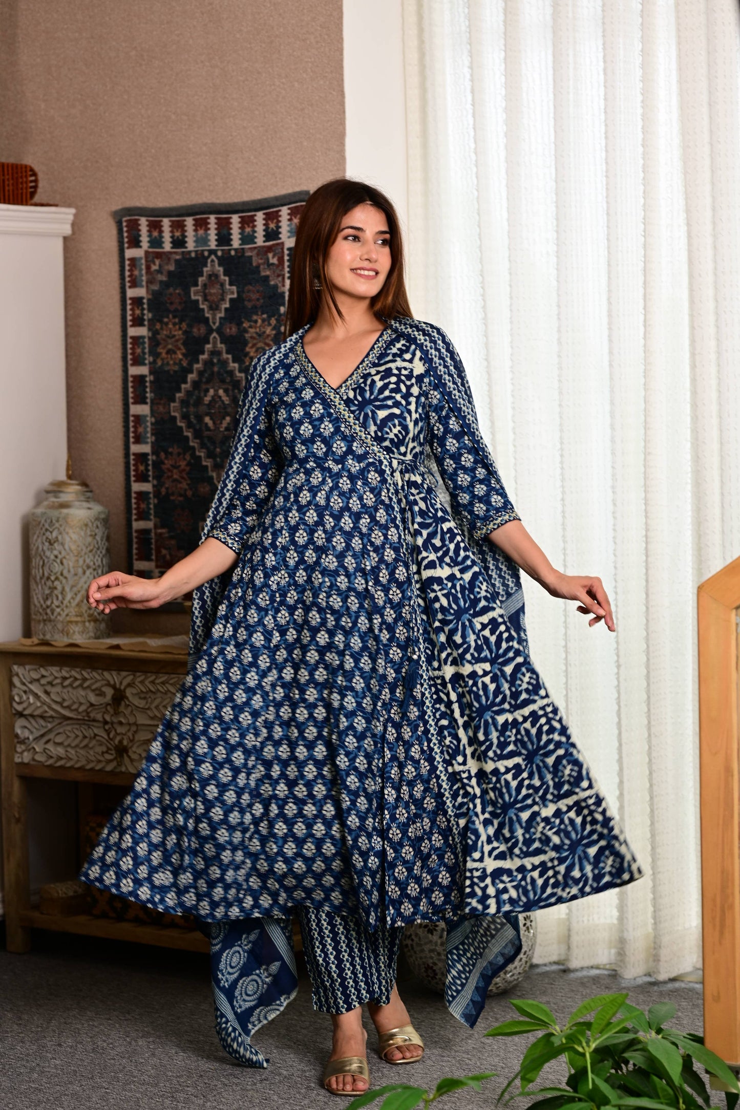 Blue Angarakha Designer Suit with sequence work