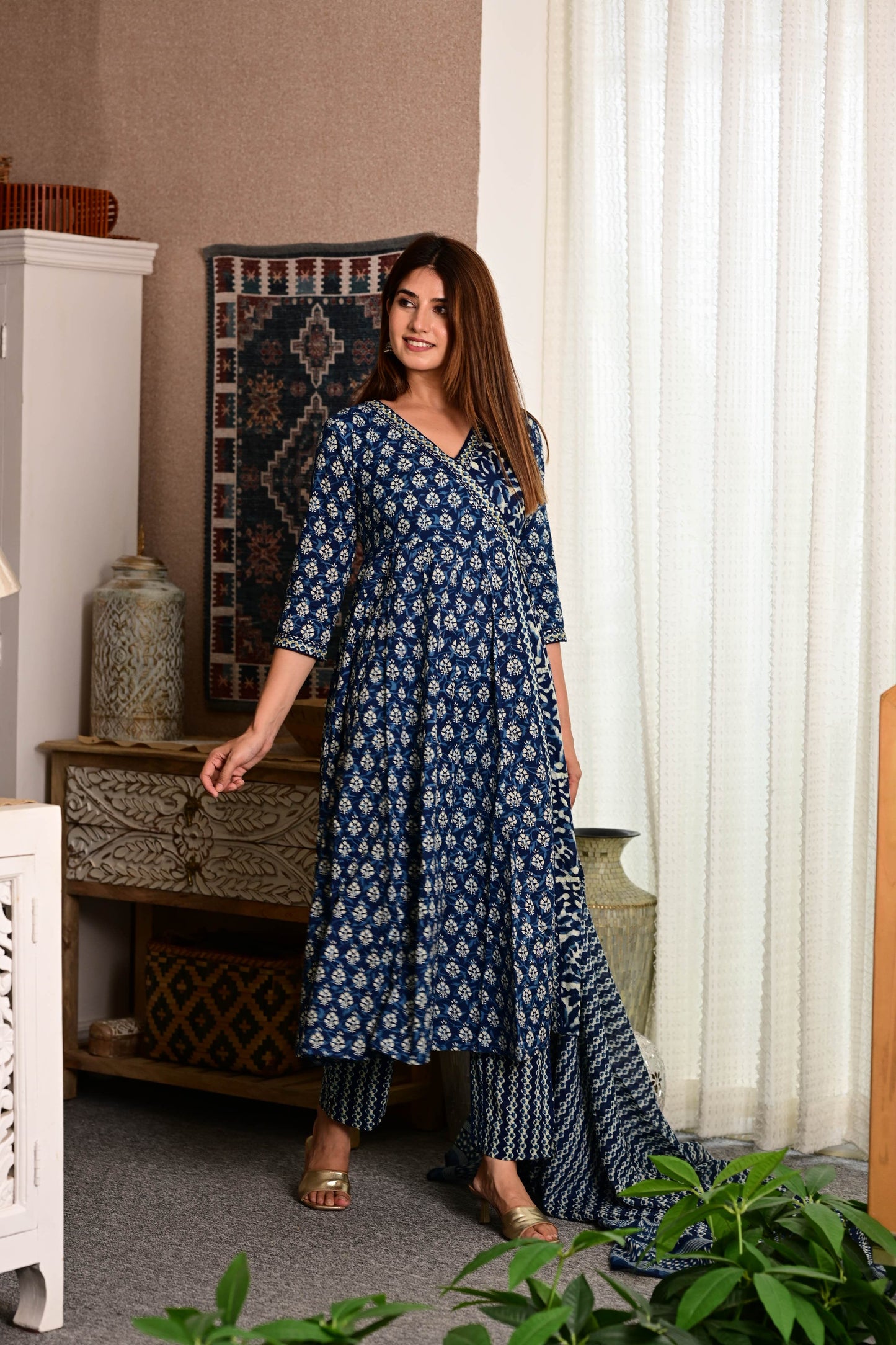 Blue Angarakha Designer Suit with sequence work