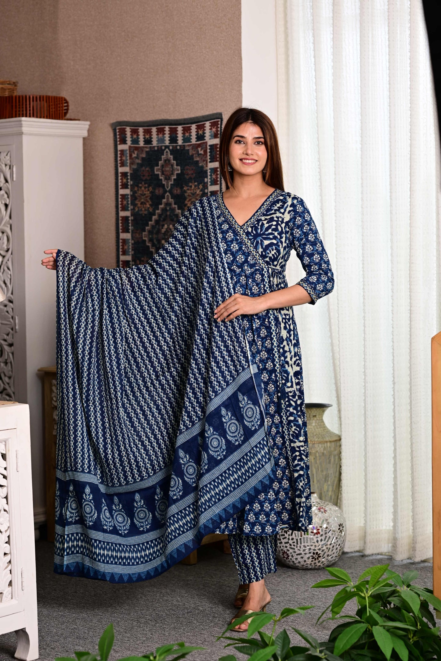 Blue Angarakha Designer Suit with sequence work