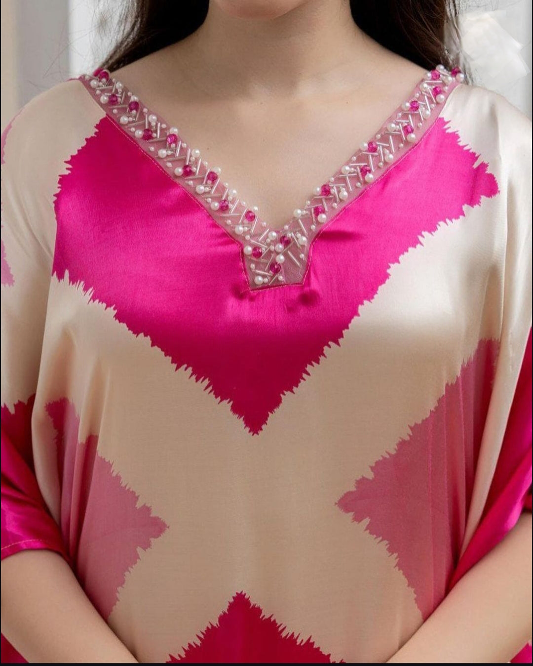 Vibrant Pink Geometric Print Kaftan Set
