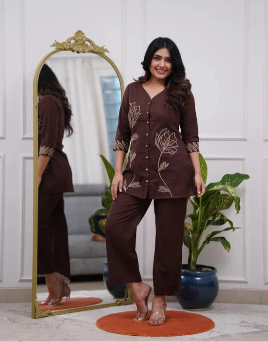 Elegant Cotton Embroidery Work Co-ord Set