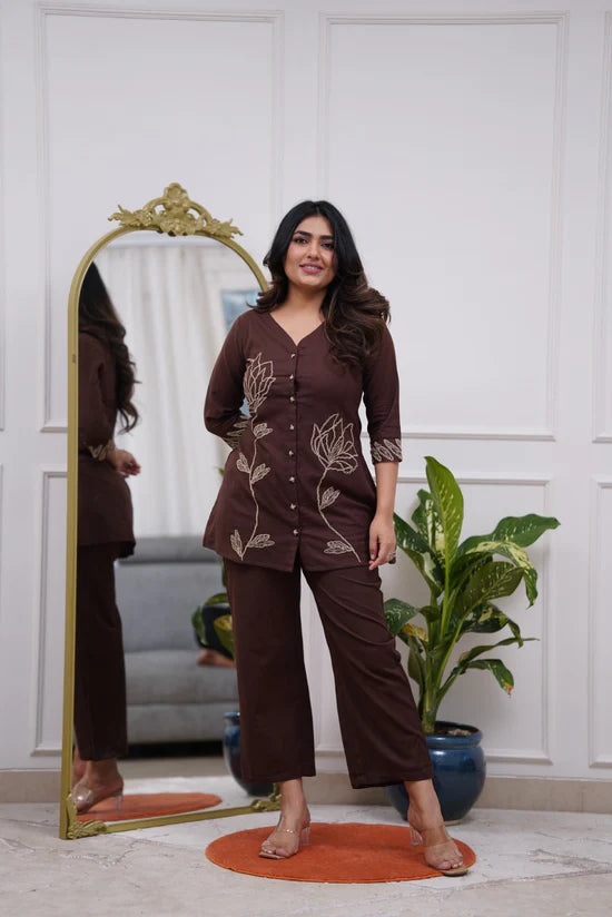 Elegant Cotton Embroidery Work Co-ord Set