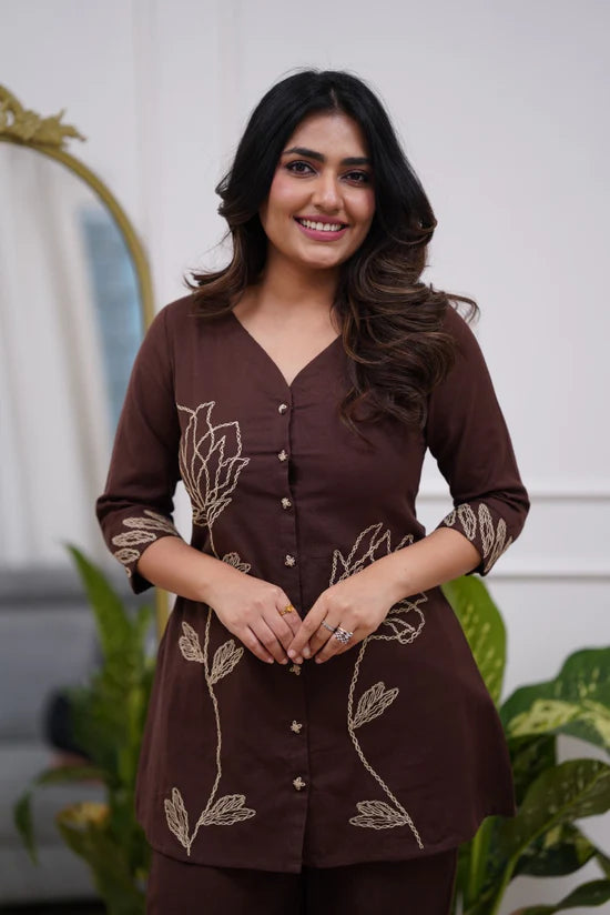 Elegant Cotton Embroidery Work Co-ord Set