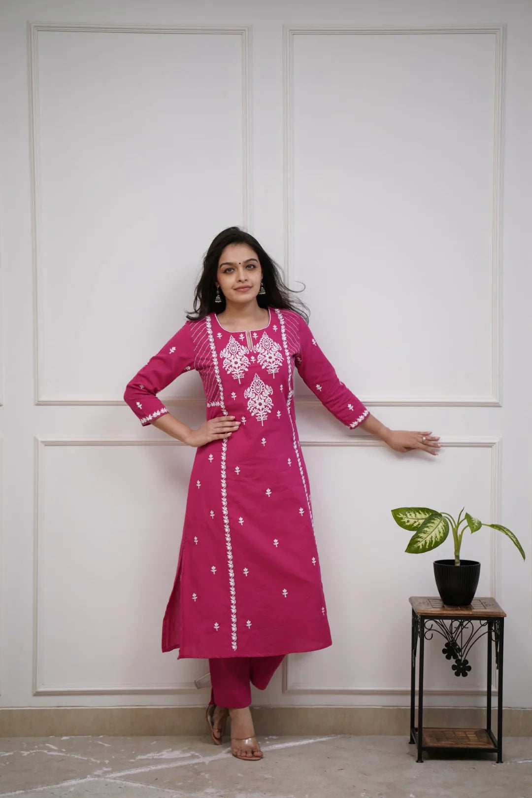 Elegant Claret Pink Color Kurta Pant Set