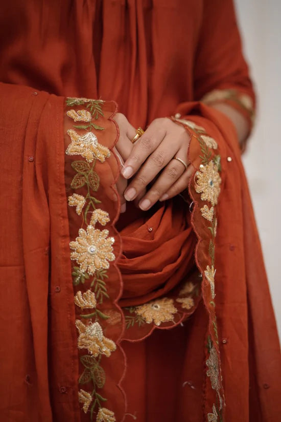 Beautiful Salwar Kameez Suit in Rich Burnt Orange Color