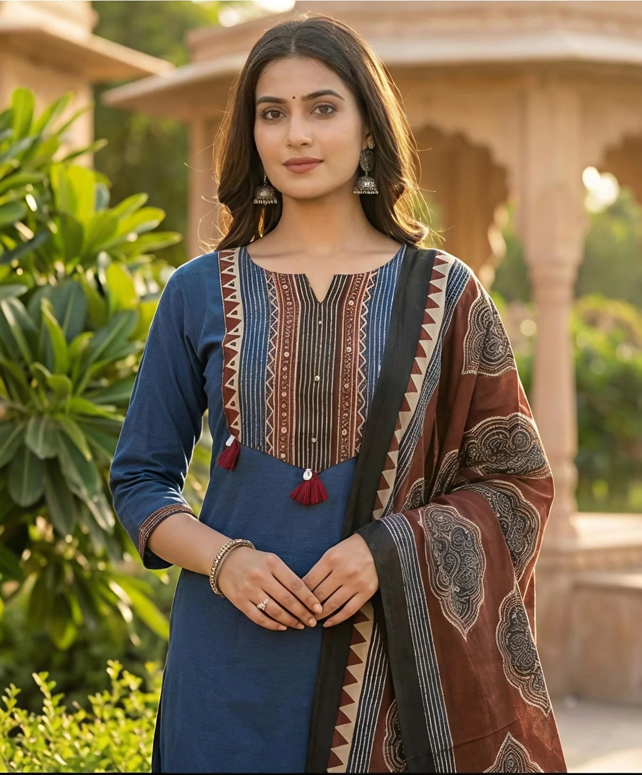 Pure Cotton Suit In Blue With Printed Dupatta