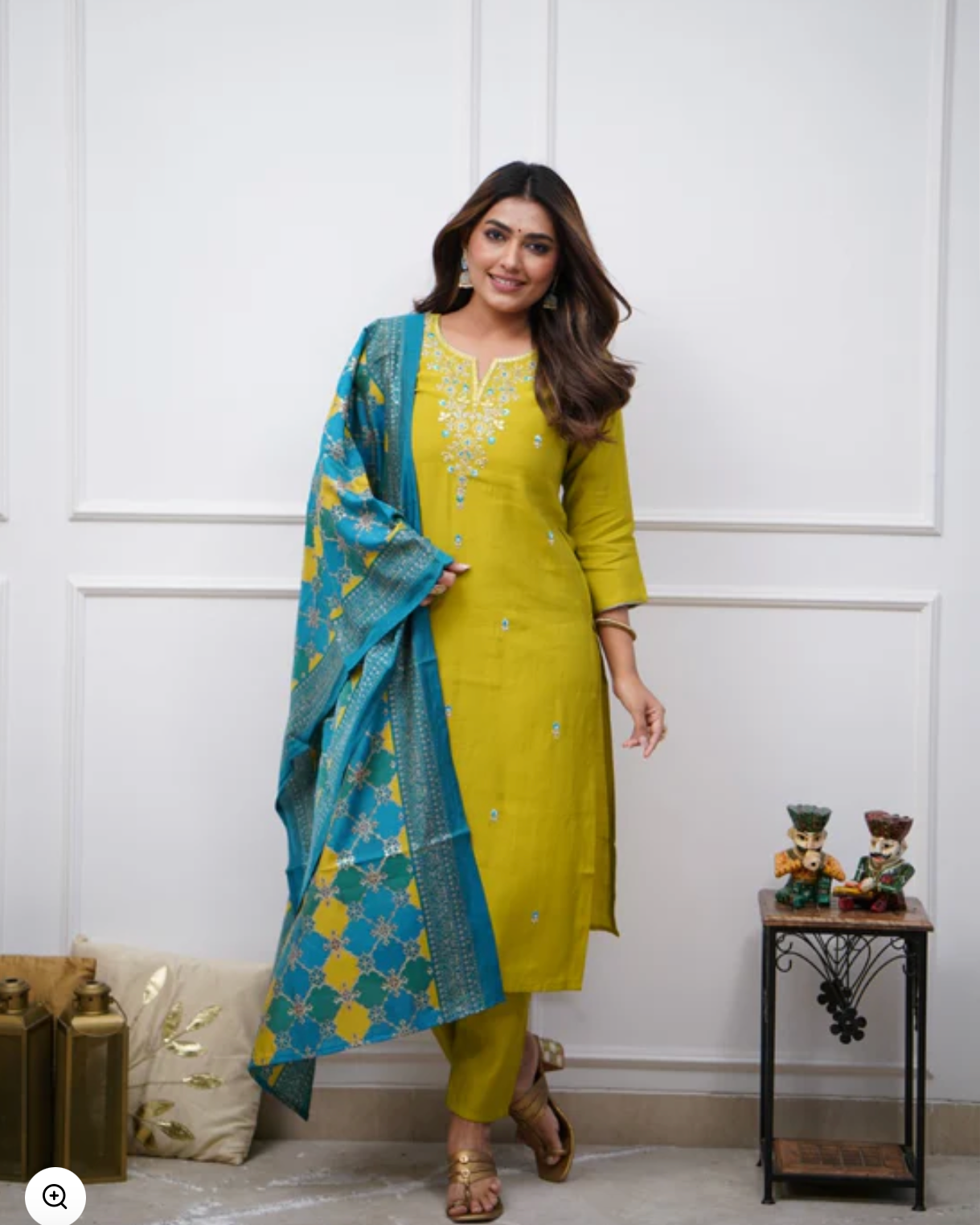 Elegant Lime Green Muslin Silk Duppata Set With Embroidery Detailing