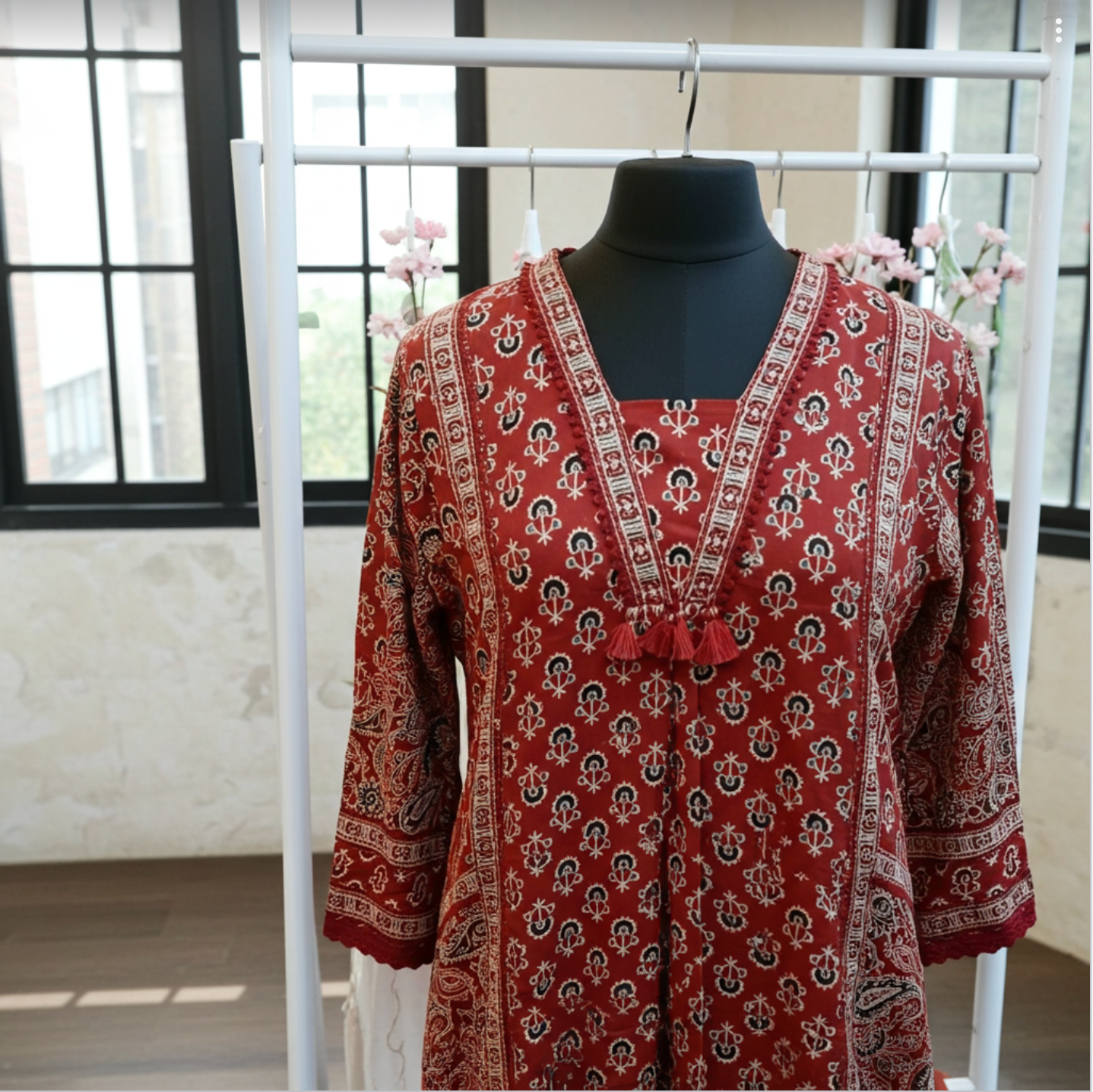 Ajrakh Print Suit Set In Red