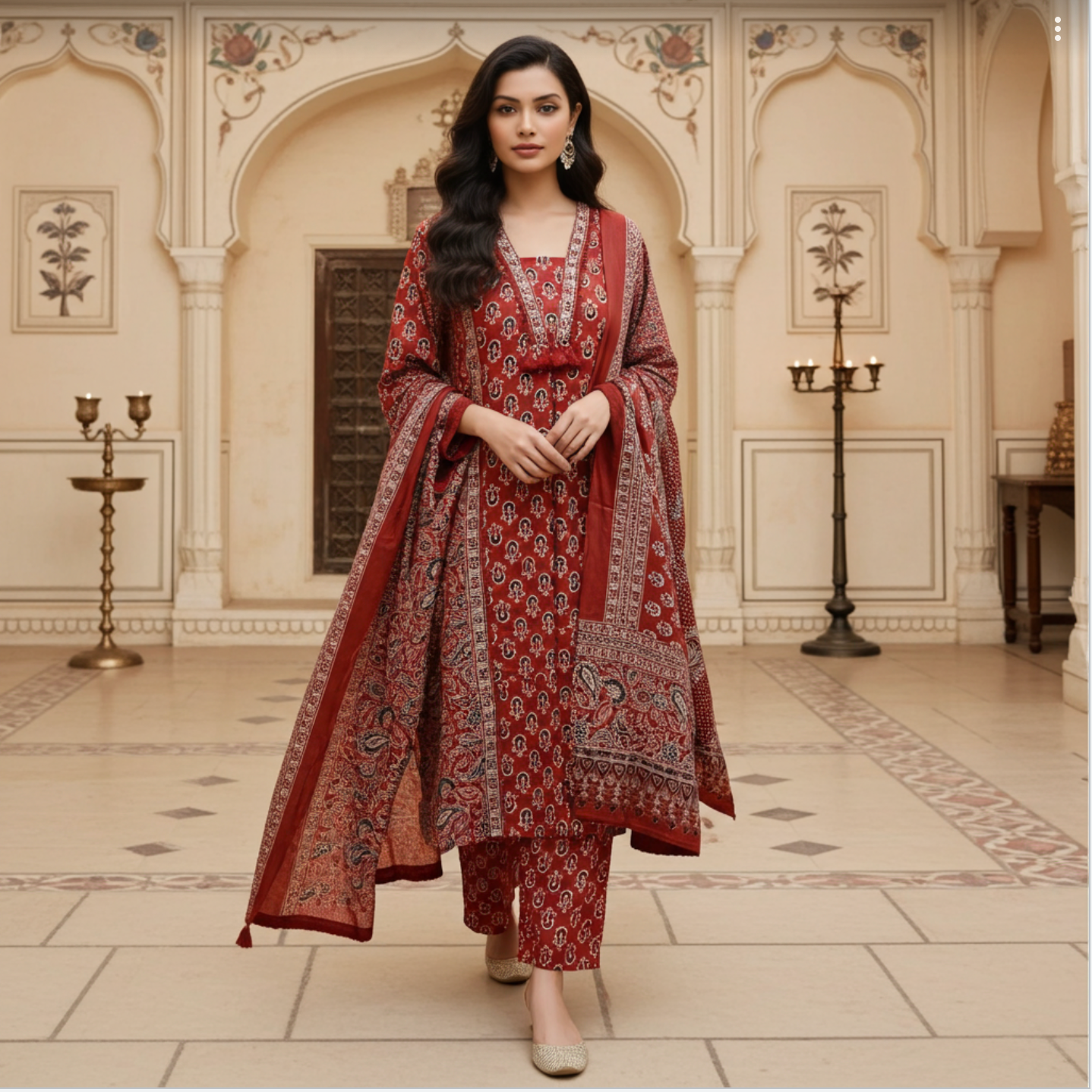 Ajrakh Print Suit Set In Red
