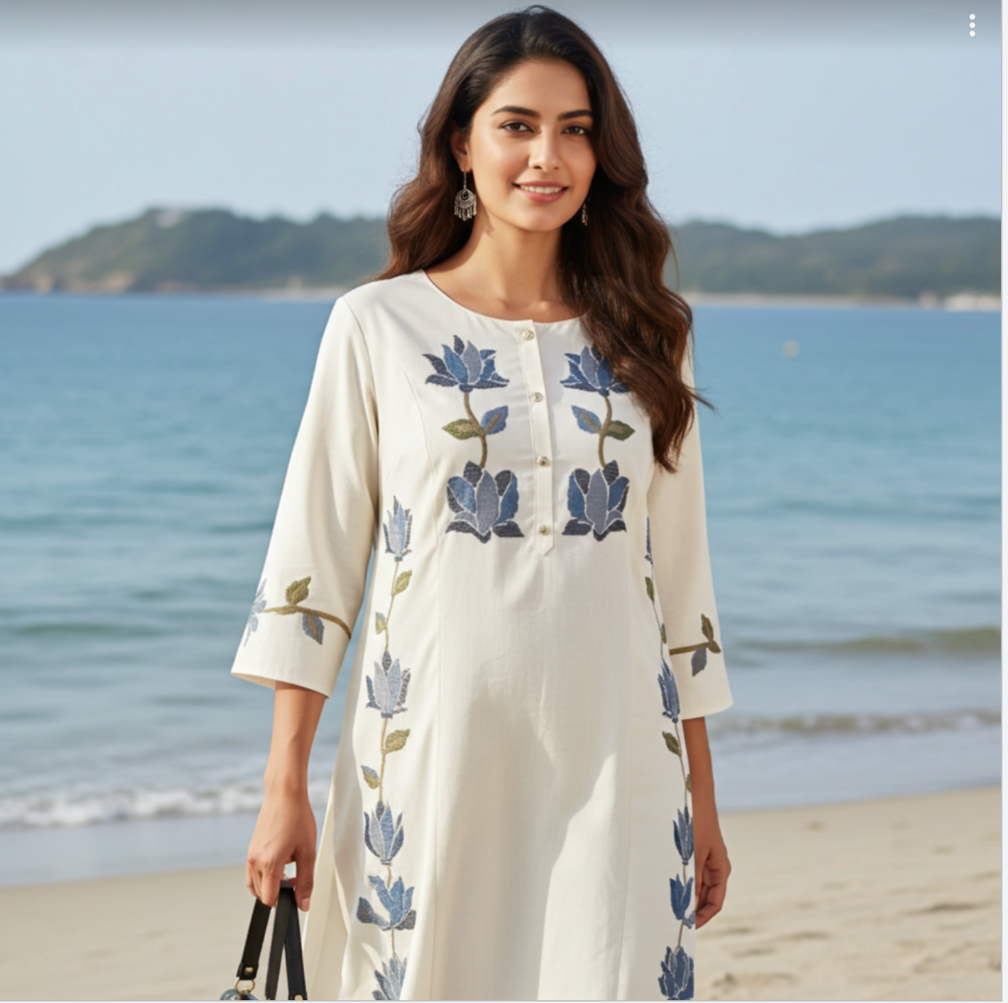 Elegant Floral Threadwork Design White Premium South Cotton Suit Set
