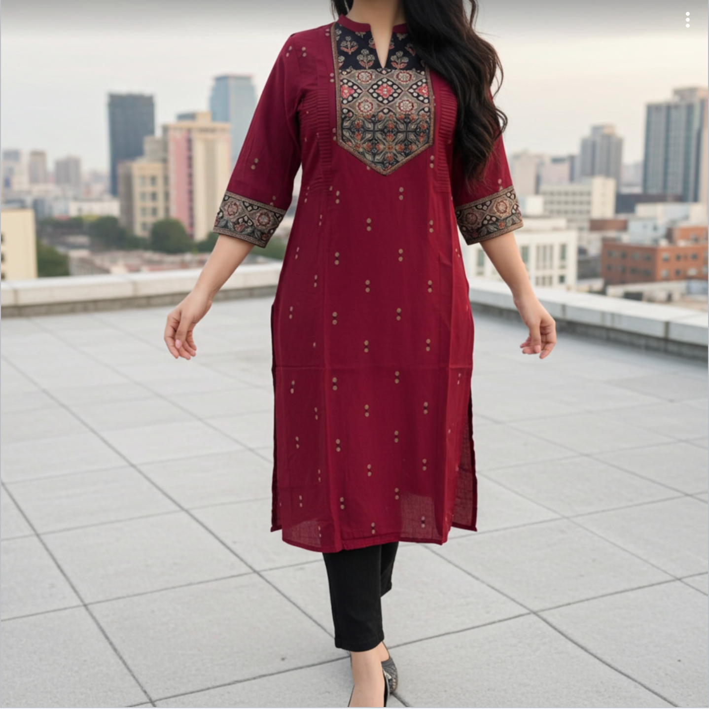 Elegant Handloom Cotton, Full Weave Cotton Kurti in Maroon