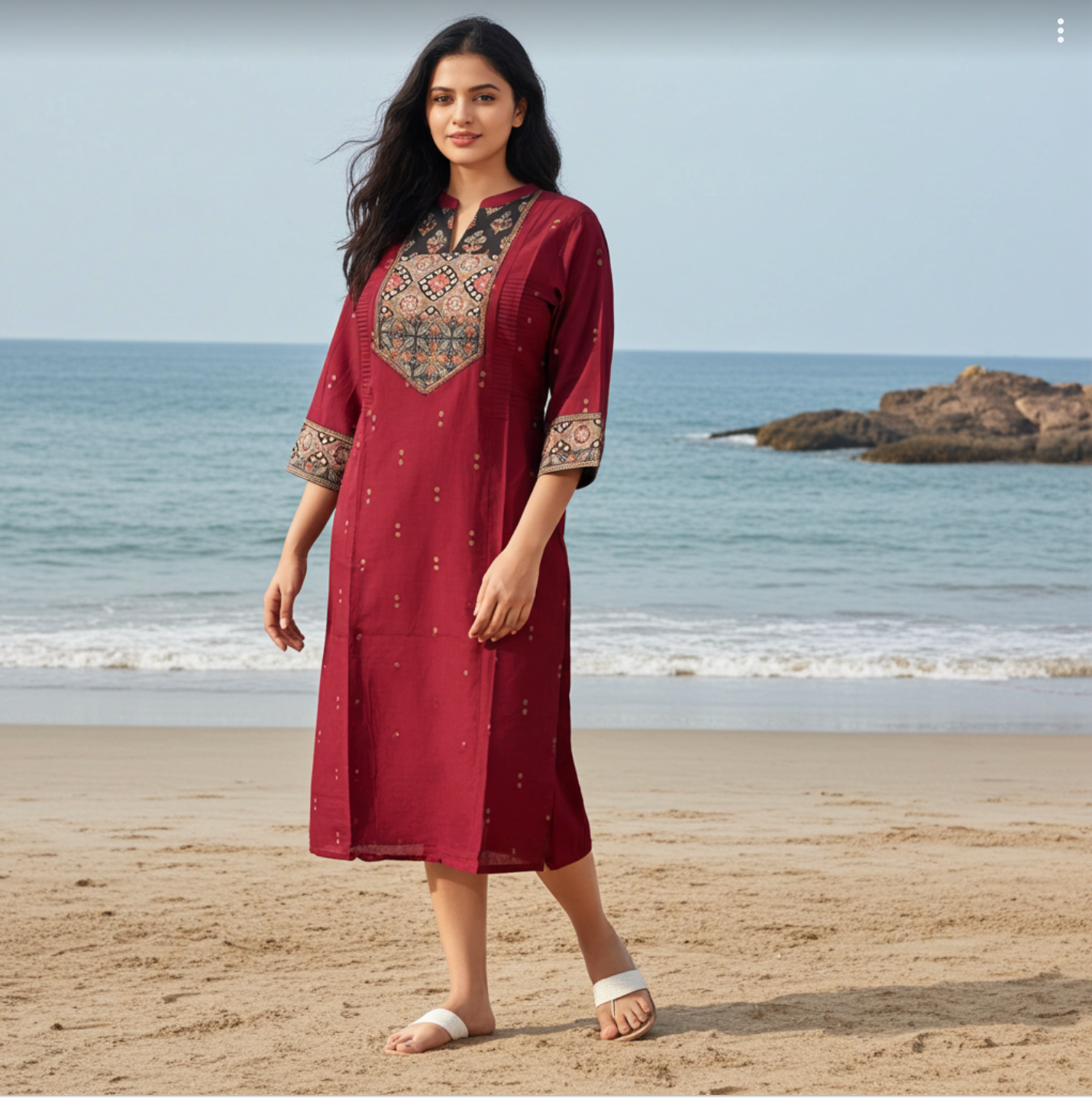 Elegant Handloom Cotton, Full Weave Cotton Kurti in Maroon