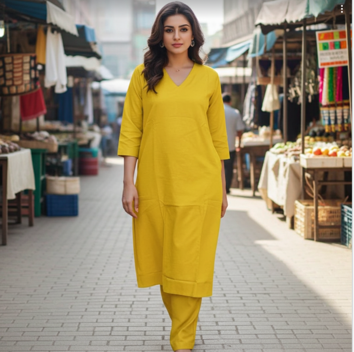 Stylish Solid Cotton Blend Straight Kurta with Plazzo Pants in Mustard