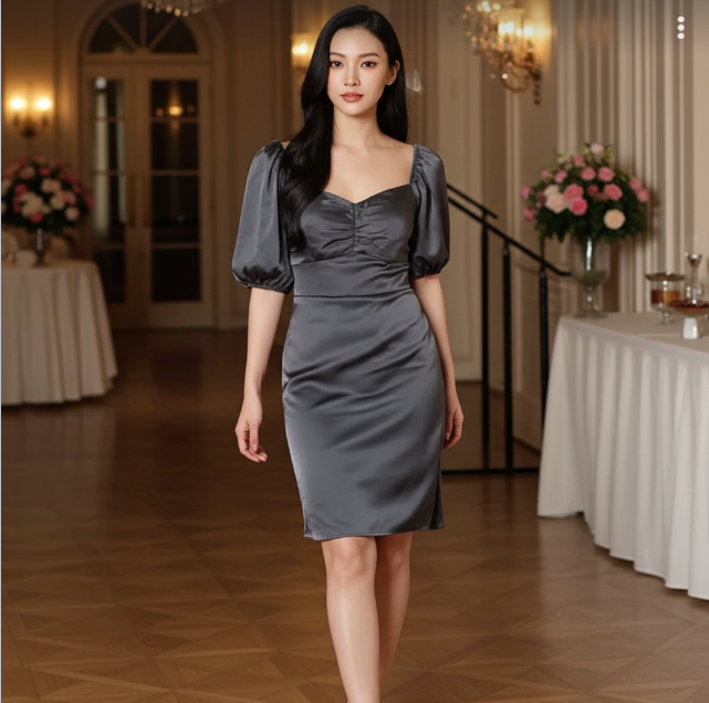 Soft Satin Short Dress with Sweetheart neckline