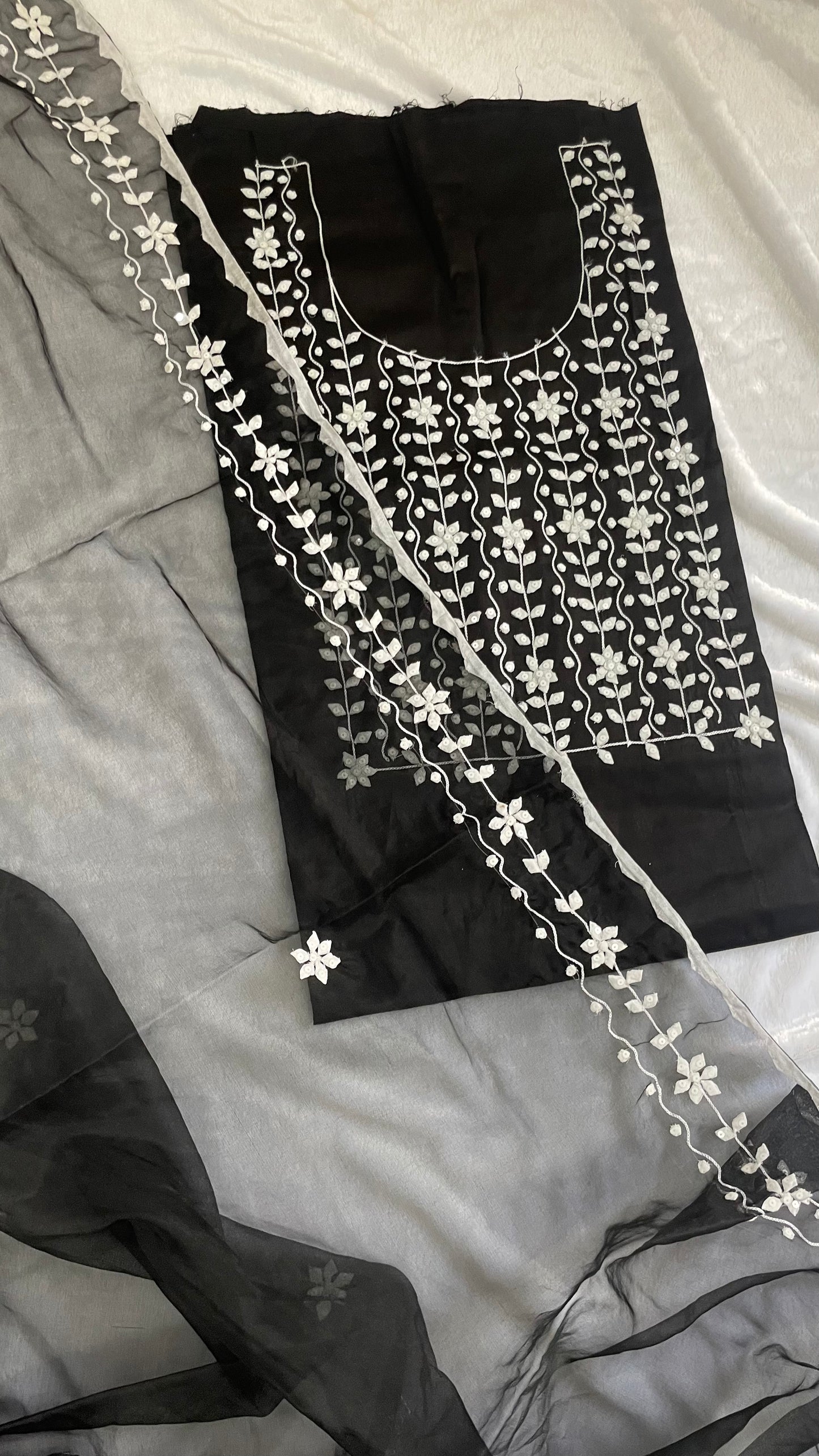 Cotton Phool Patti Applique Work Ready to Stich Material with Dupatta