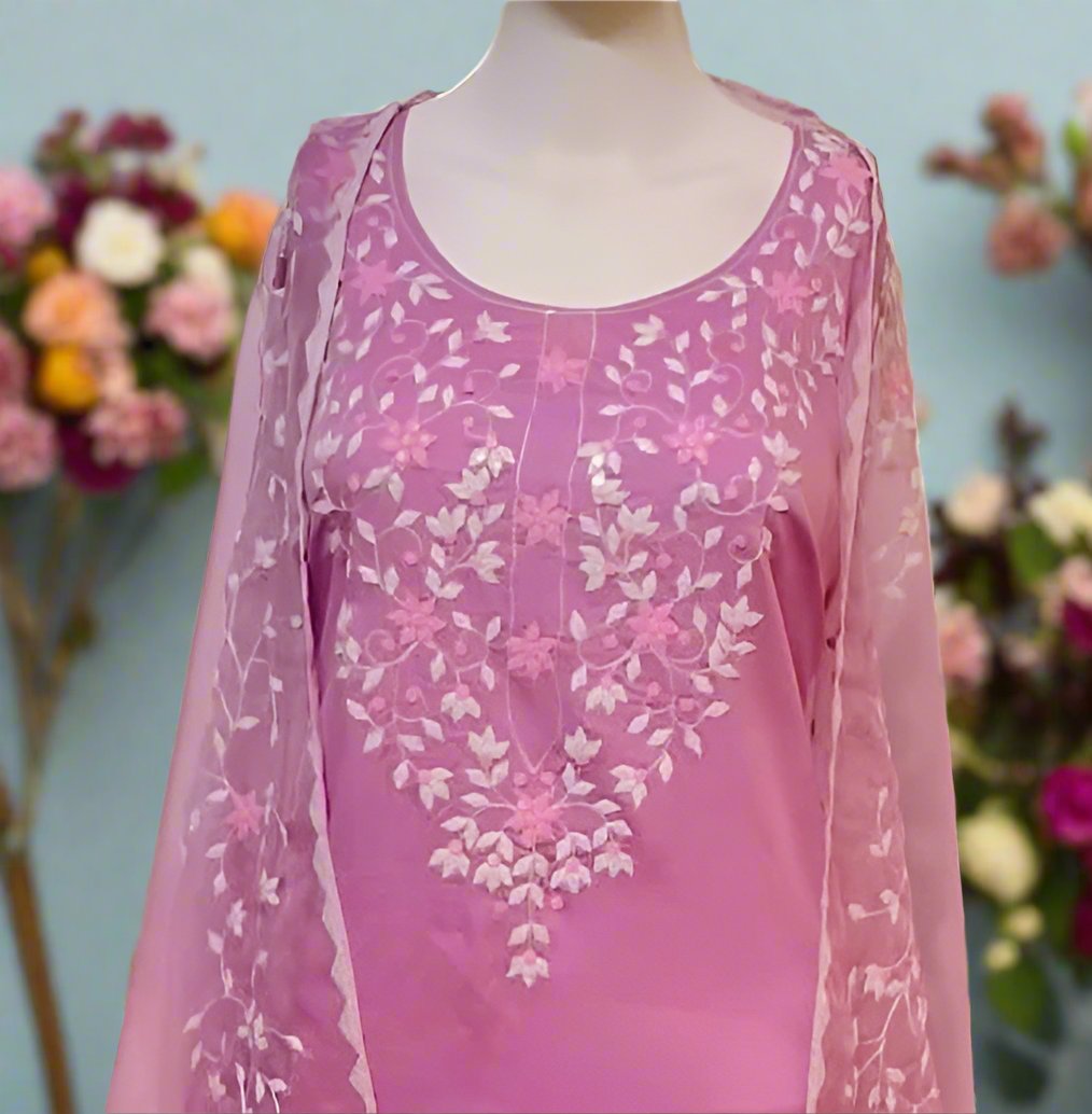 Cotton Phool Patti Applique Work Ready to Stich Material with Dupatta