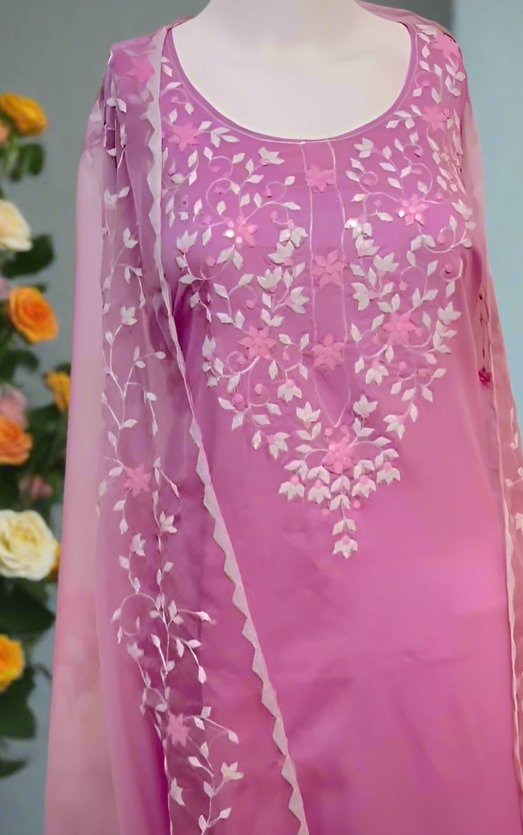 Cotton Phool Patti Applique Work Ready to Stich Material with Dupatta