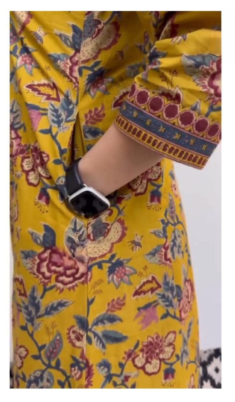 Beautiful Summer Soothing Floral Printed A Line Kurta in Yellow