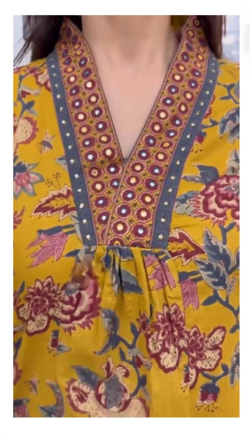 Beautiful Summer Soothing Floral Printed A Line Kurta in Yellow