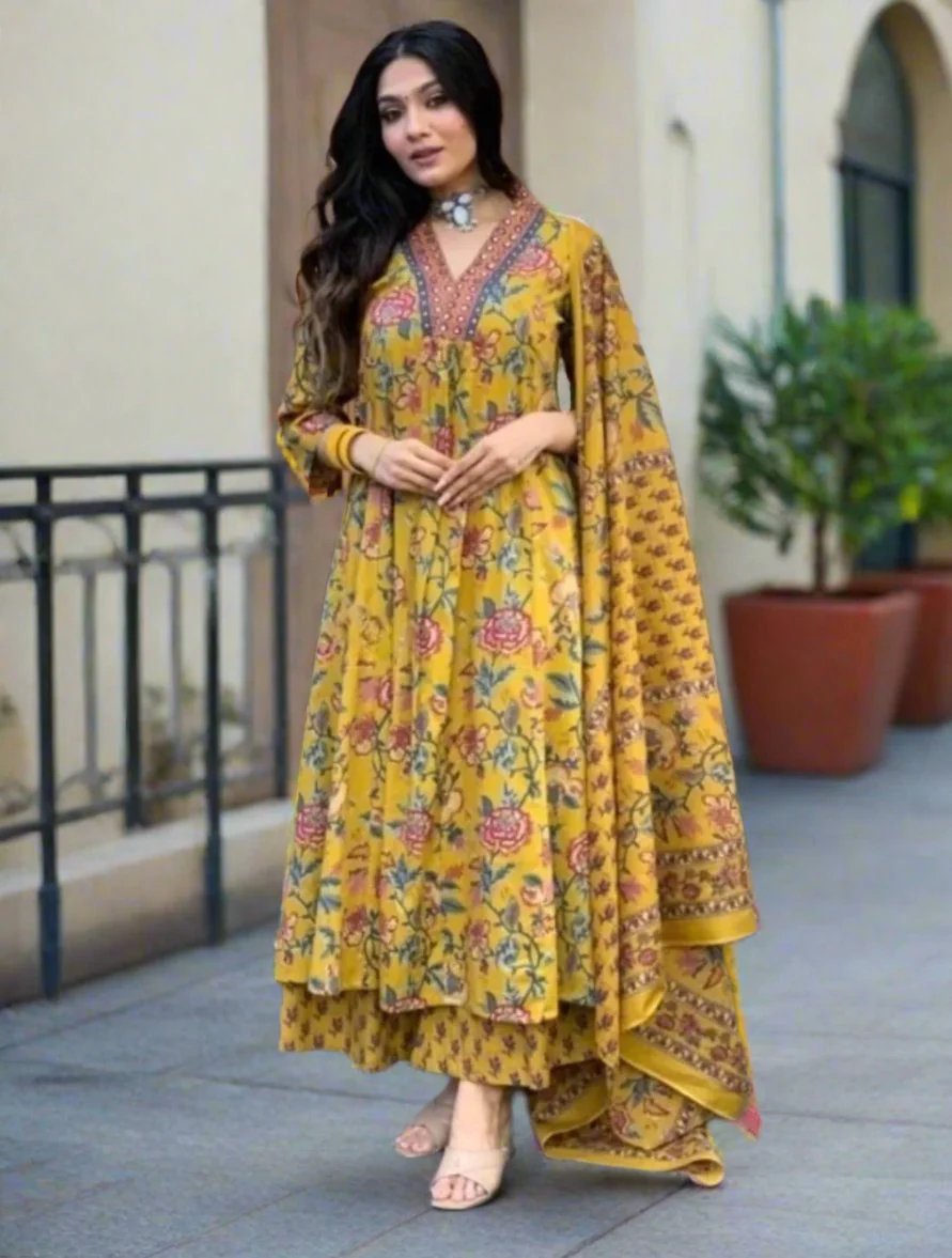 Beautiful Summer Soothing Floral Printed A Line Kurta in Yellow