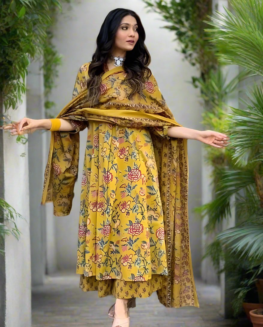 Beautiful Summer Soothing Floral Printed A Line Kurta in Yellow