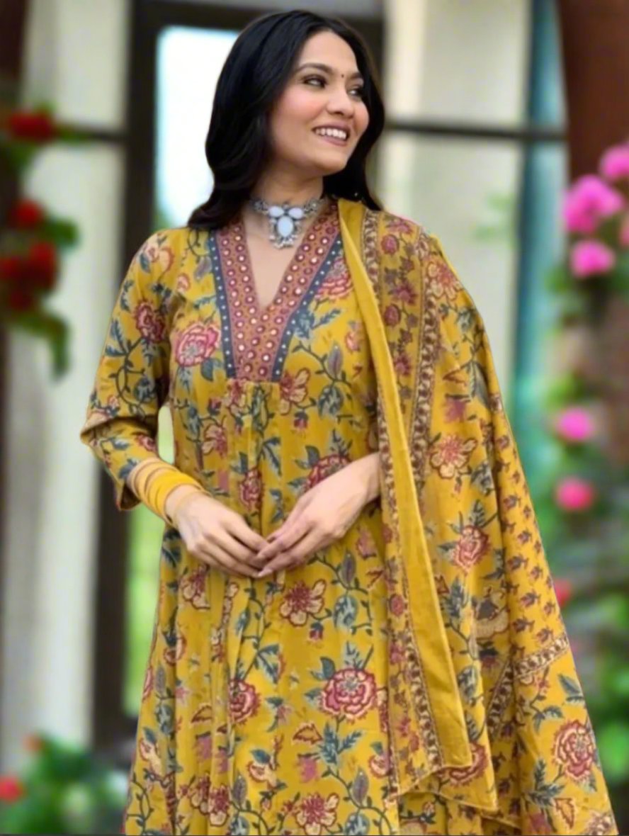 Beautiful Summer Soothing Floral Printed A Line Kurta in Yellow