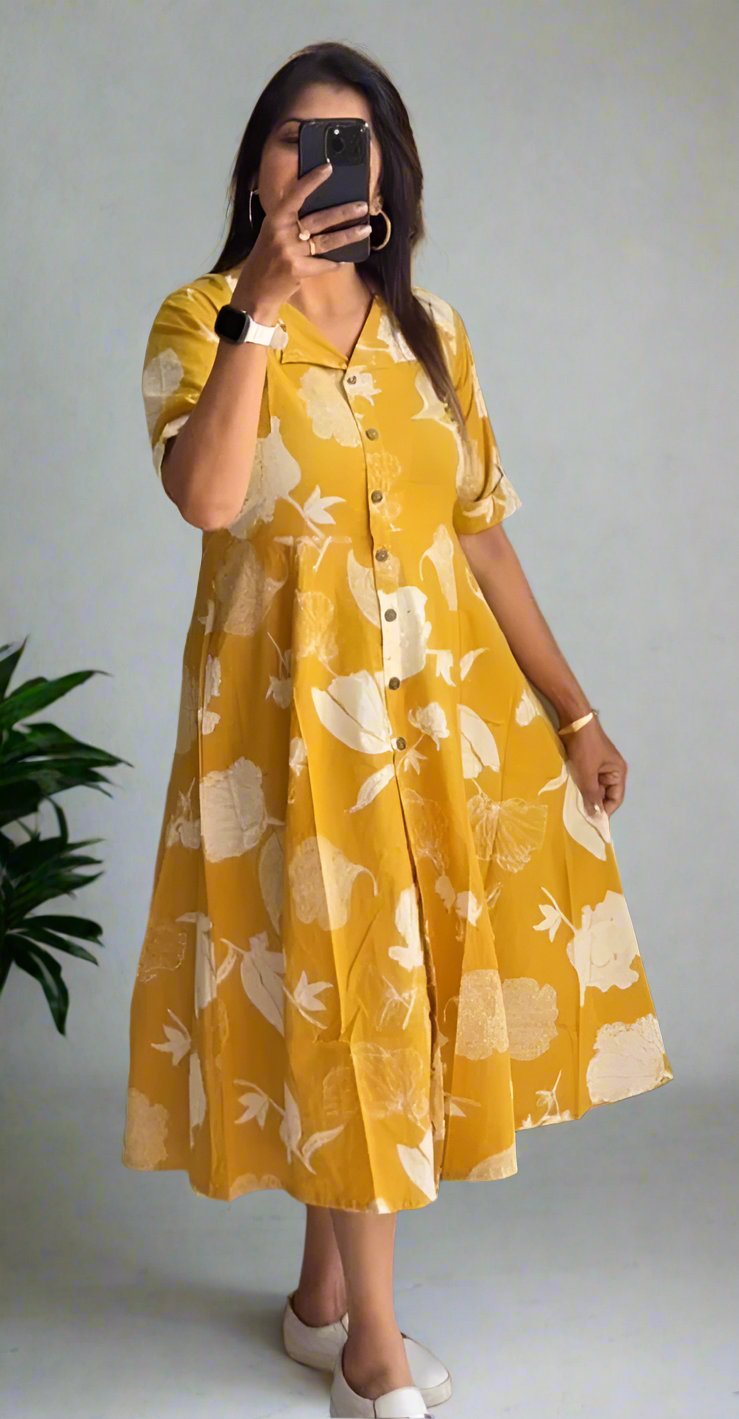 Floral Printed A-Line Tunic in Yellow
