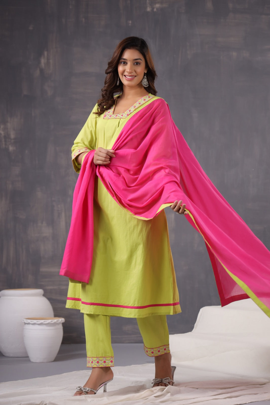 Beautiful Lime Green A-Line Kurta Set
