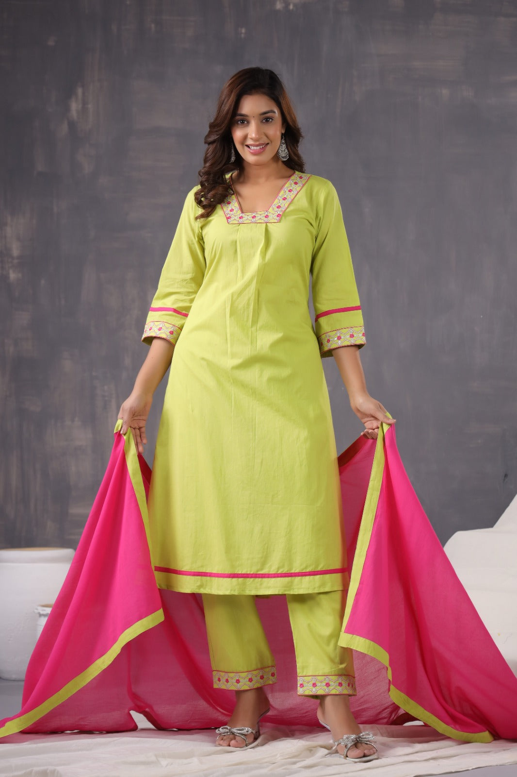 Beautiful Lime Green A-Line Kurta Set
