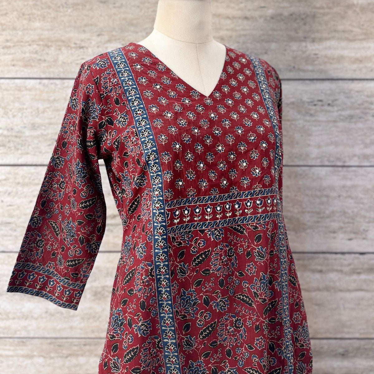 Beautiful Handblock Print Kurti Set in Maroon