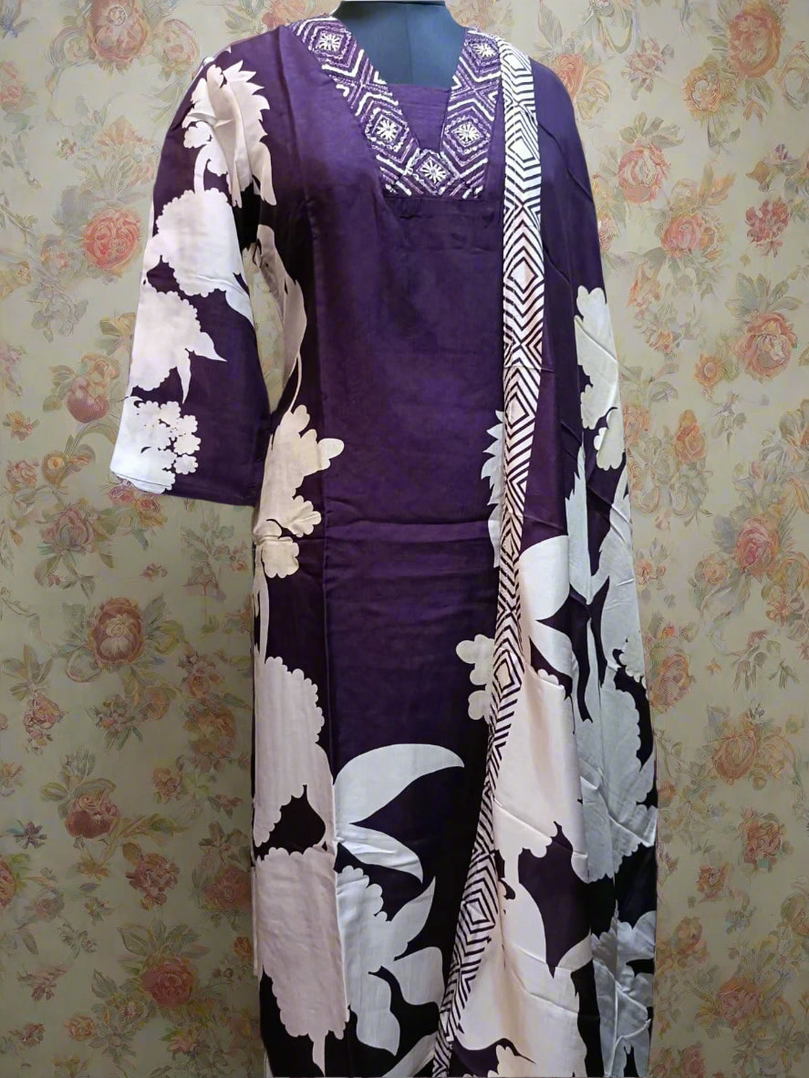 Elegant Purple Floral Printed Sequined Kurta Set