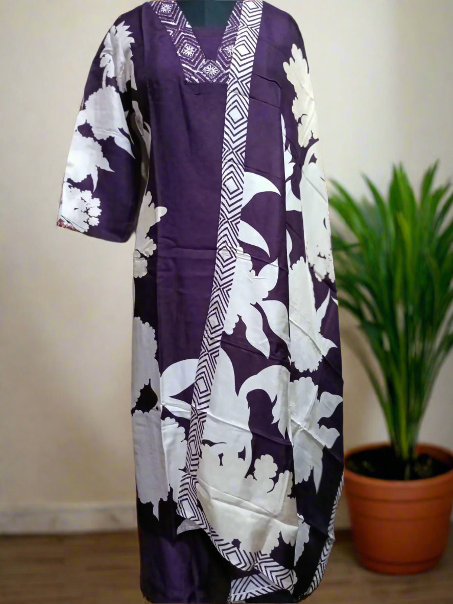 Elegant Purple Floral Printed Sequined Kurta Set