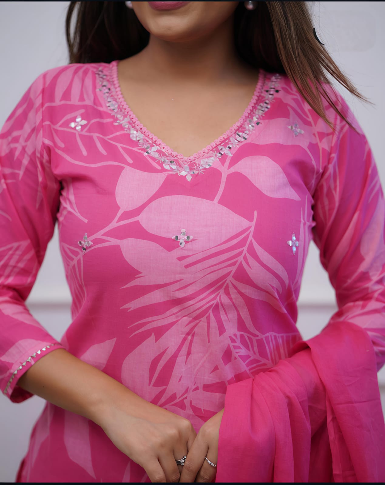 Elegant Pink Printed Suit In Luxurious Soft Cotton