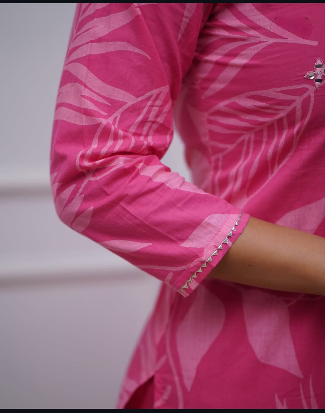 Elegant Pink Printed Suit In Luxurious Soft Cotton