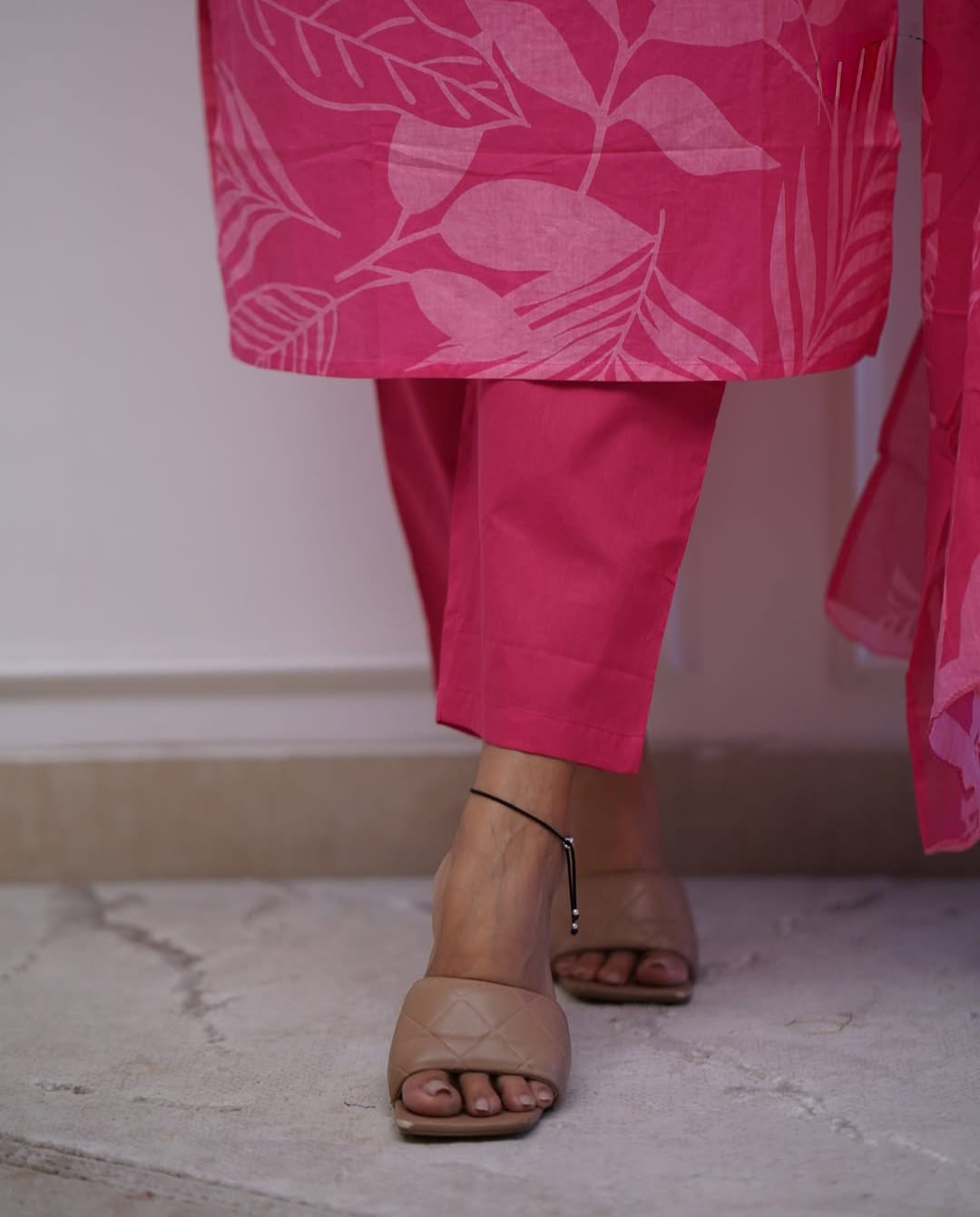Elegant Pink Printed Suit In Luxurious Soft Cotton
