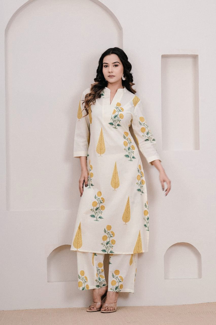 Elegant Summer Perfect Handblock Print Cotton Kurta Set