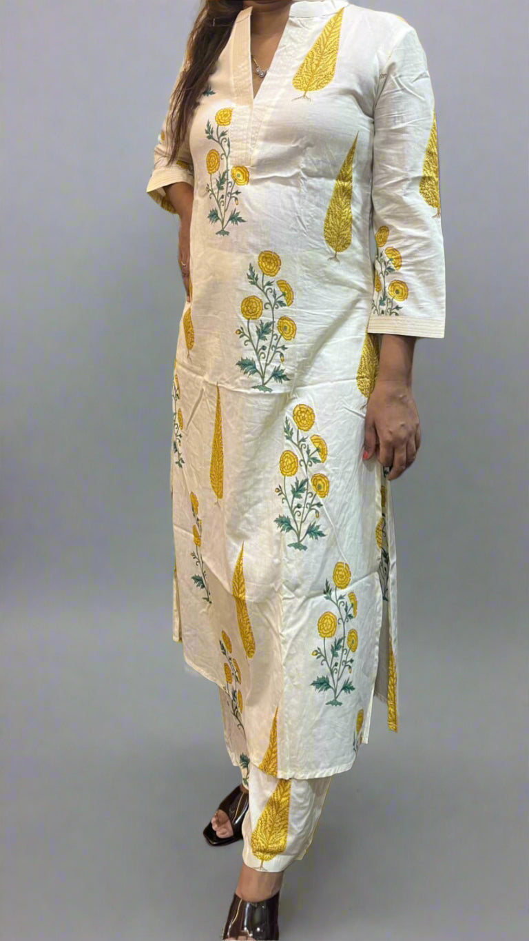 Elegant Summer Perfect Handblock Print Cotton Kurta Set