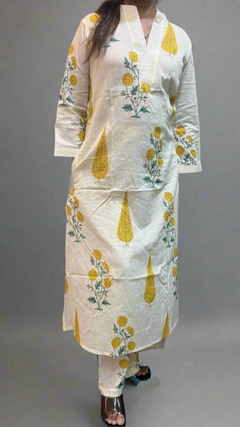 Elegant Summer Perfect Handblock Print Cotton Kurta Set
