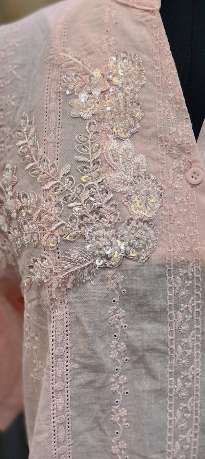Light Peach Top With Embroidery And Sequin Details