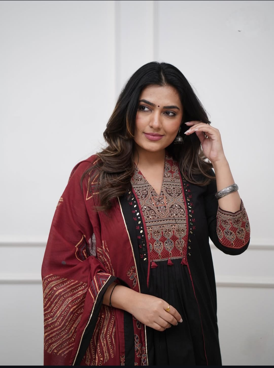 Elegant Block Printed Suit In Black